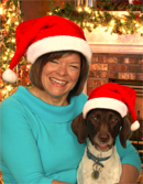 Joan and Bogie in Santa hats