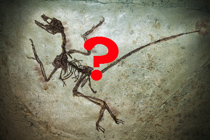 Dinosaur below a red question mark