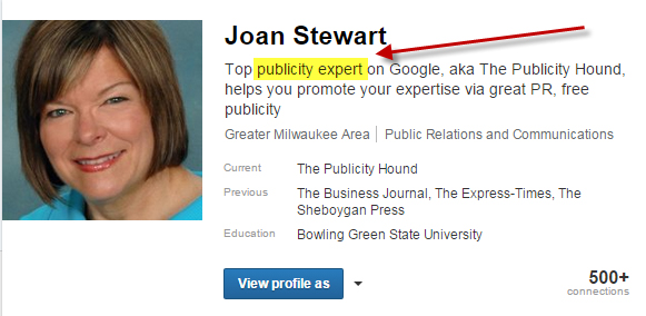 Pubolicity expert Joan Stewart's LinkedIn